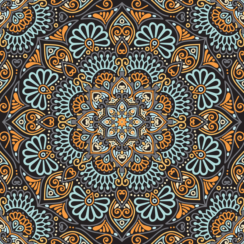 Blue Orange Multi Mandala Art Self Adhesive Sticker For Table