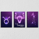 Taurus Zodiac Sign Art, Set Of 3