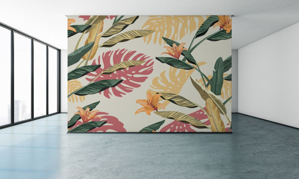 Retro Banana Leaf Flower Tropical Wallpaper