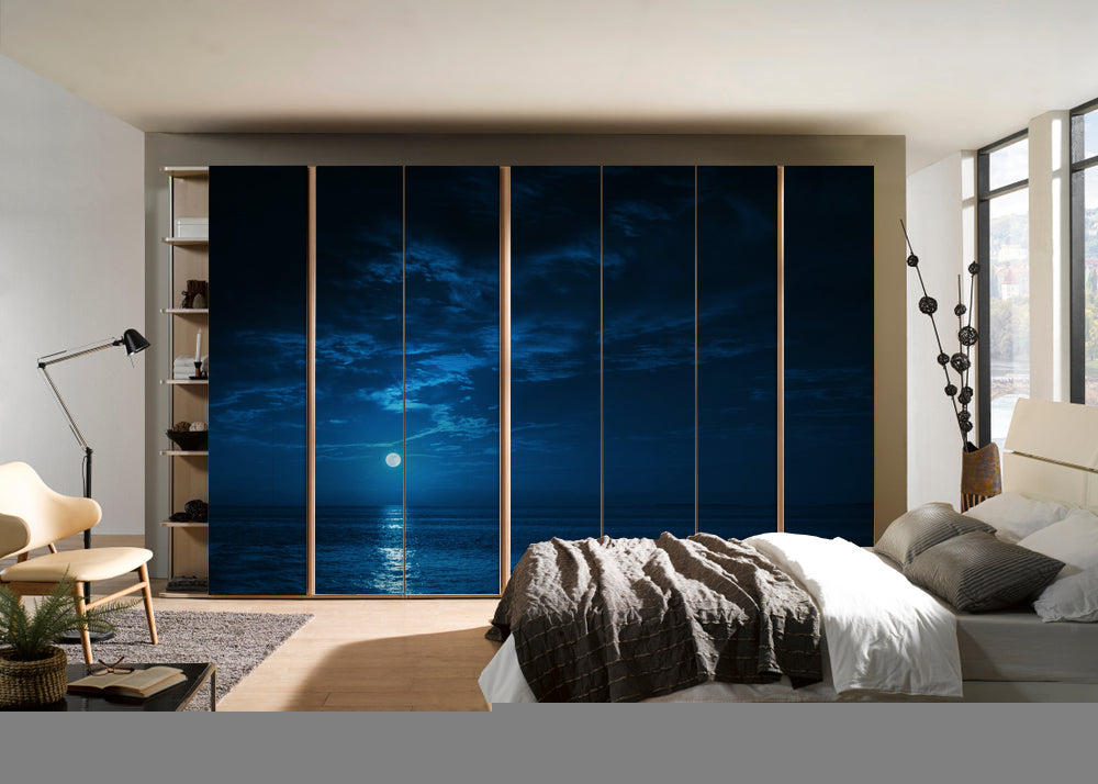 Moon In Ocean Painting Self Adhesive Sticker For Wardrobe