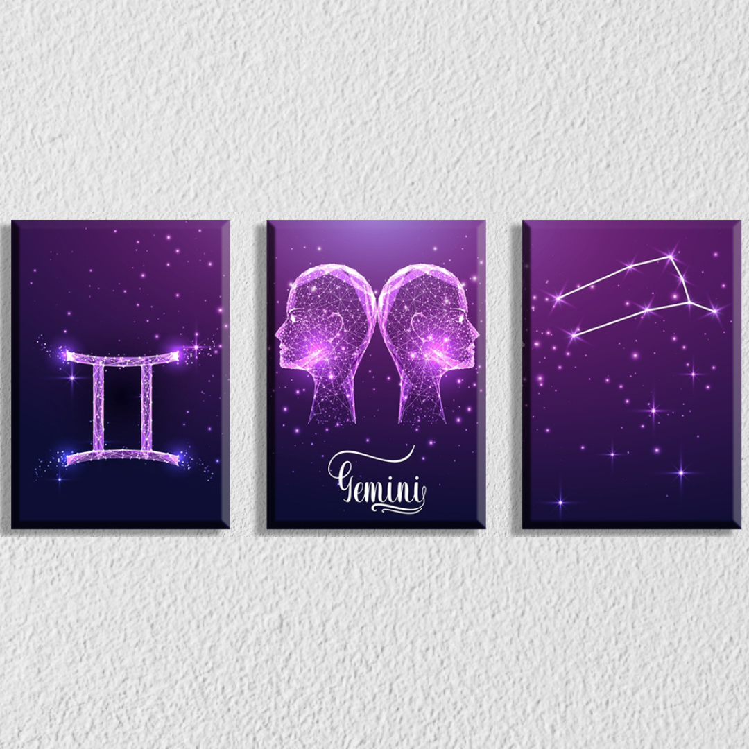Gemini Zodiac Sign Art, Set Of 3