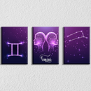Gemini Zodiac Sign Art, Set Of 3