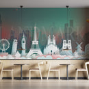 White Paris City Green Wallpaper