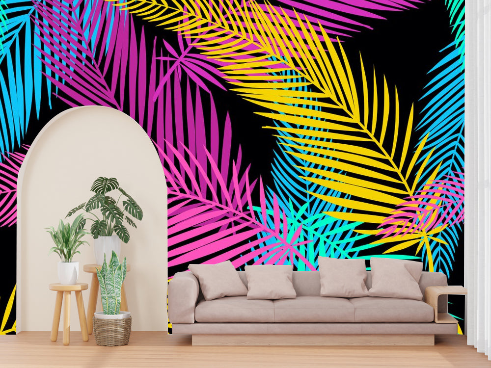 Neon Leaf Pattern Customized Wallpaper