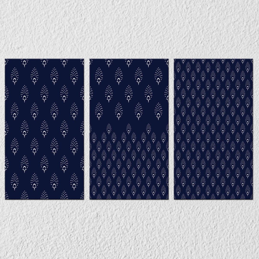 Blue White Indian Pattern Art, Set Of 3