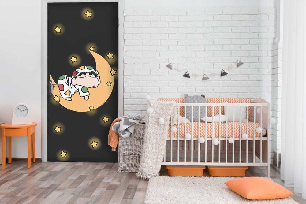 Shinchan Sleeping on Moon Anime Self Adhesive Sticker For Door