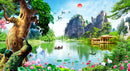 Green Mountain With River Art Self Adhesive Sticker For Refrigerator