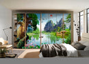 Green Nature With Mountain Painting Self Adhesive Sticker For Wardrobe