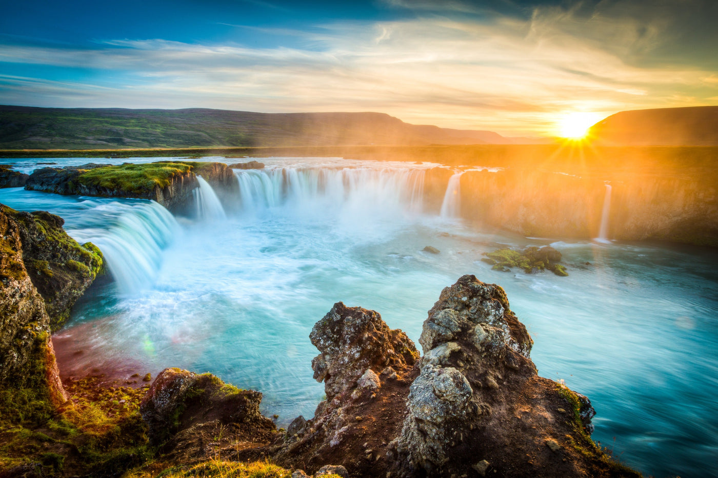 Sunset at Waterfall wallpaper for wall