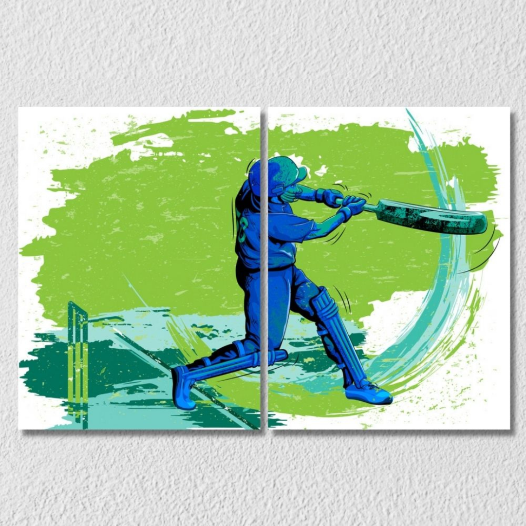 Cricket Batsman Wall Art, Set Of 2