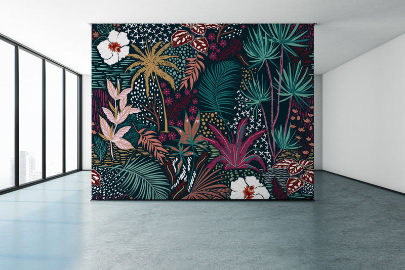 Exotic Dark Summer Forest Tropical Wallpaper
