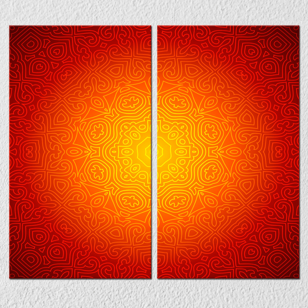 Yellow To Red Shaded Mandala Art, Set Of 2