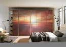 Sun Rays In Red Clouds Painting Self Adhesive Sticker For Wardrobe