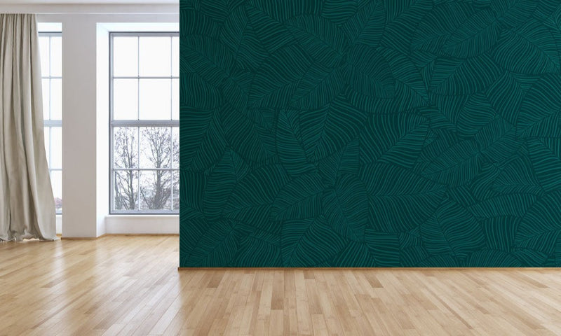 Quilt Dark Green Leaves Pattern Tropical Wallpaper