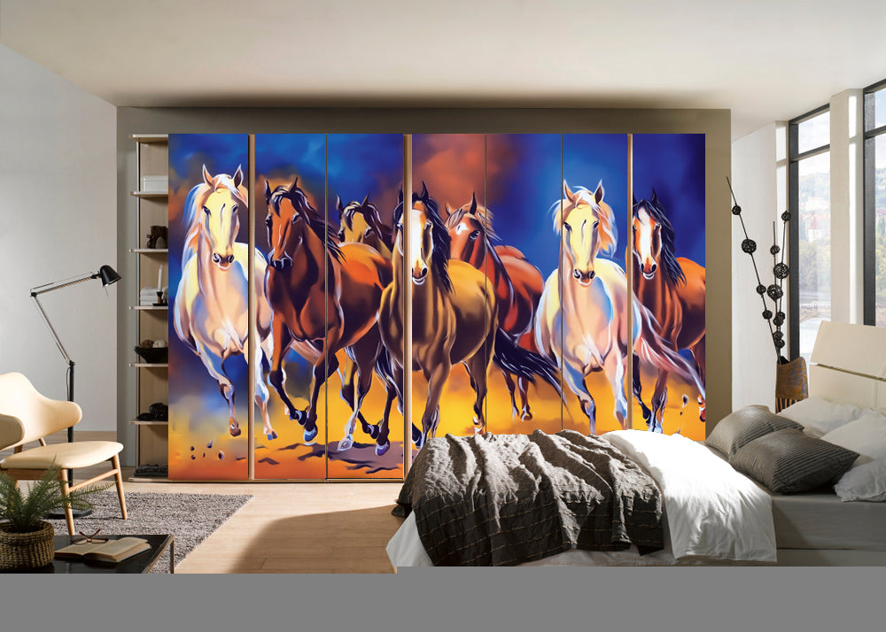 7 Running Horses Self Adhesive Sticker For Wardrobe