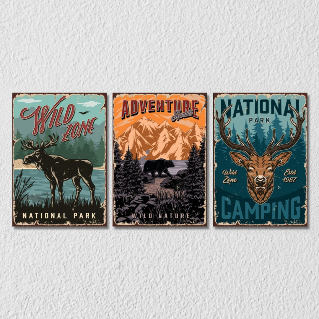 Vintage Wildlife Poster, Set Of 3