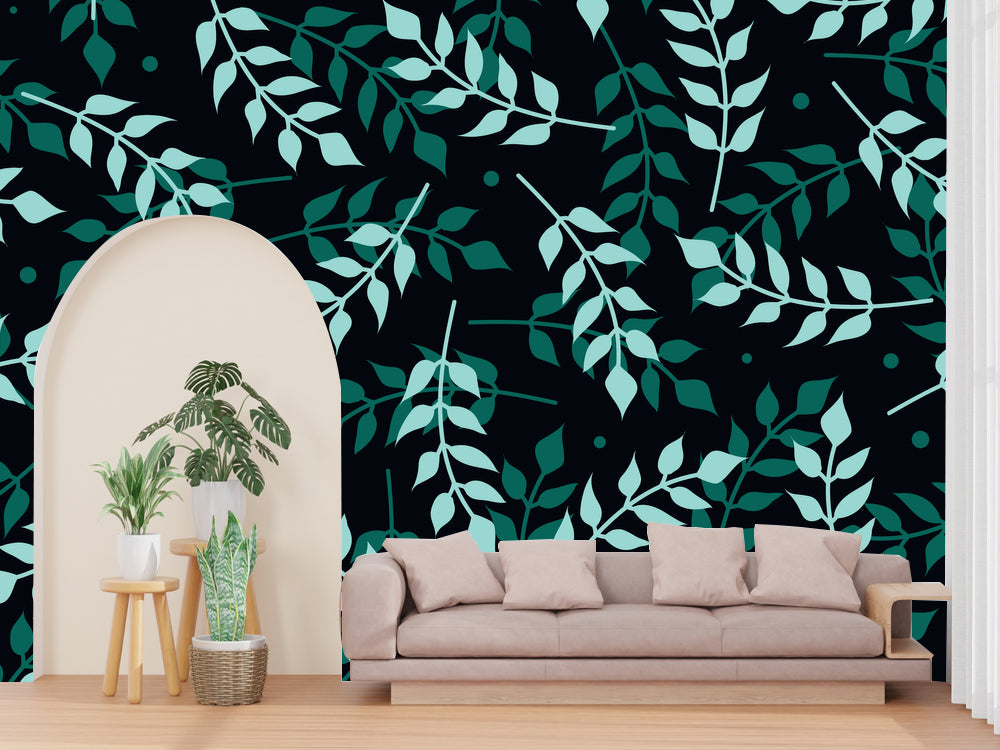 Green Leaf Pattern Customized Wallpaper