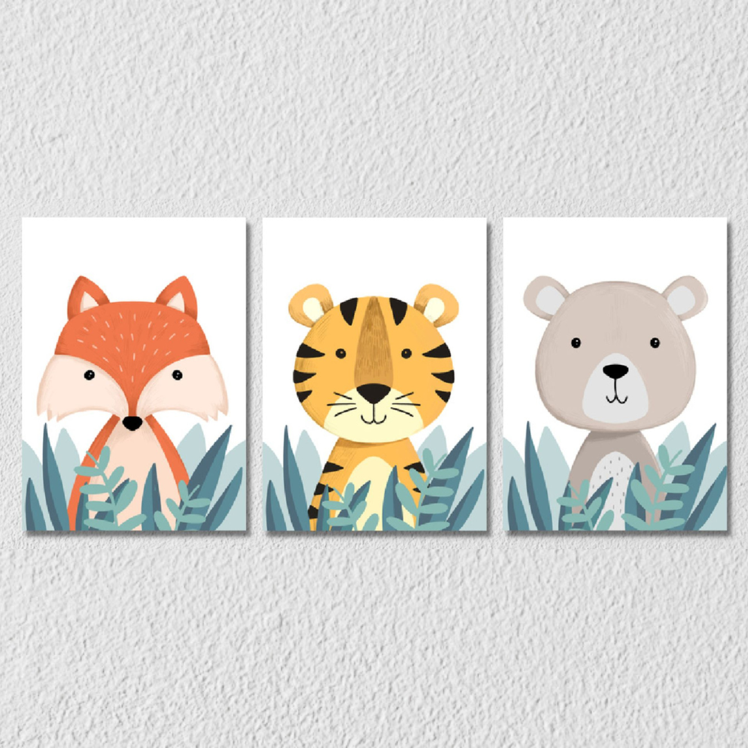 Cute Animals Wall Art 1, Set Of 3