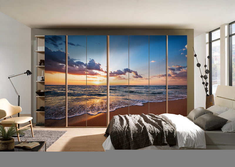 Sunset In Cloudy Beach Self Adhesive Sticker For Wardrobe