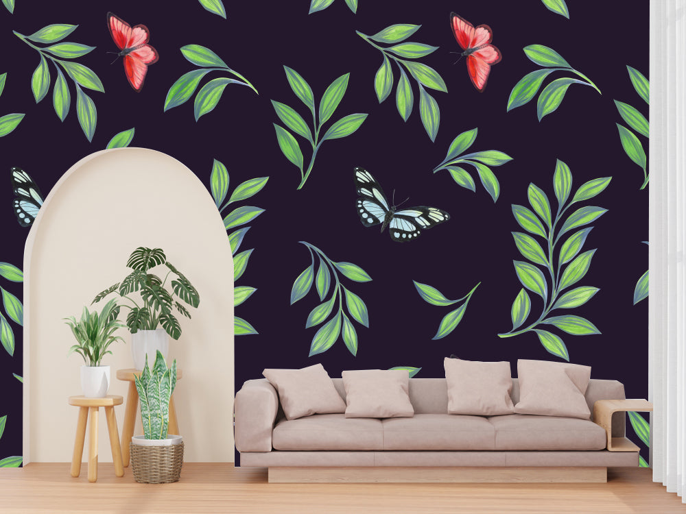 Leaf And Butterfly Customized Wallpaper