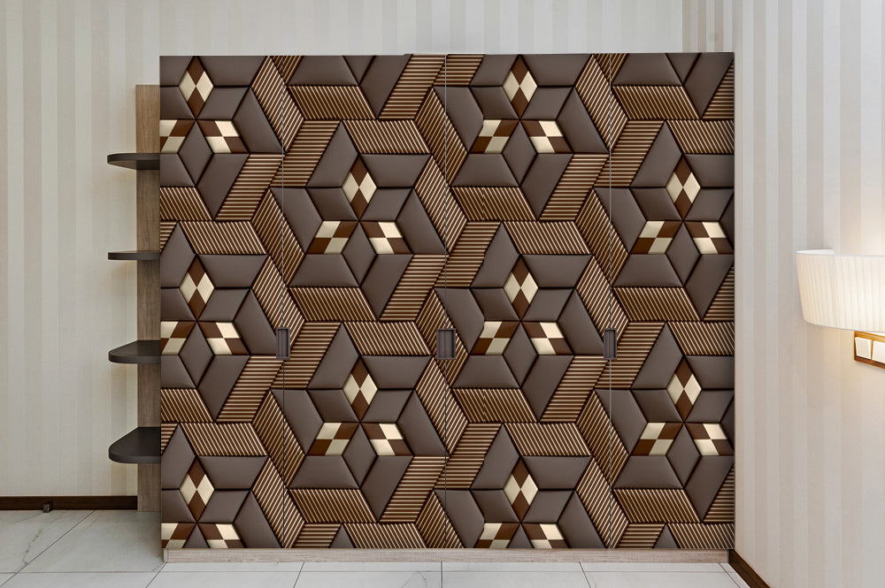 Brown 3D Floer Pattern Self Adhesive Sticker For Wardrobe
