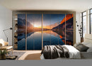 Sunset In Lake With Shaded Mountain Self Adhesive Sticker For Wardrobe