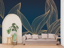 Golden Line Art Leaf Customized Wallpaper
