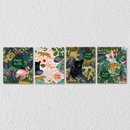 Animals In Forest Art 2, Set Of 4