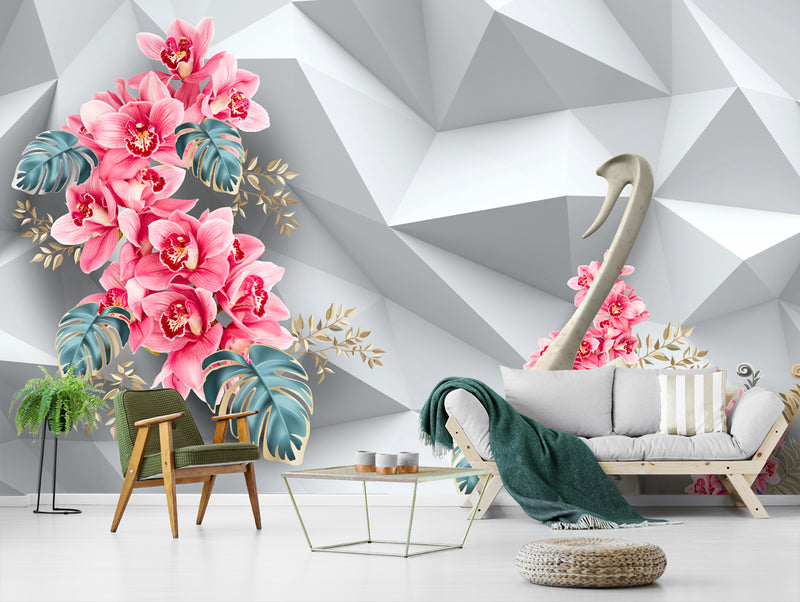 Modern Geometric Design With Floral Beauty wallpaper for wall