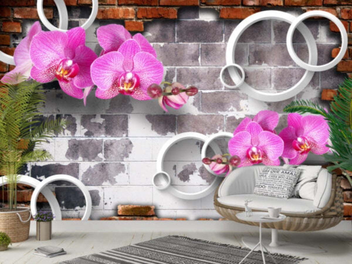 Pink Flowers With Bricks At Background wallpaper for wall