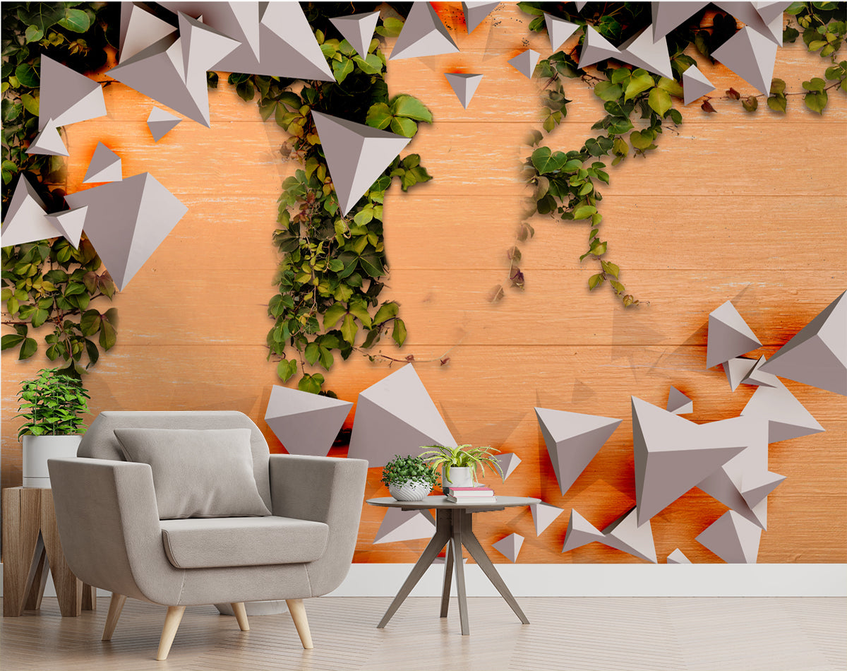 Green Leaves With Geometric Design Wallpaper
