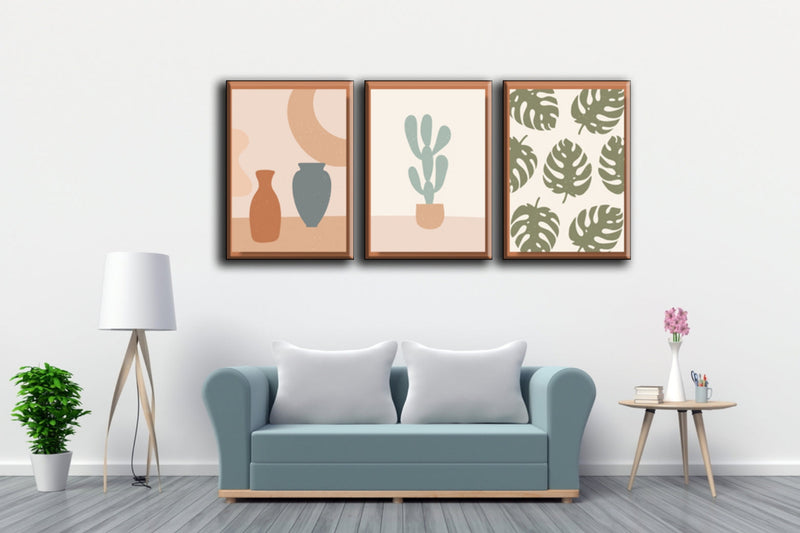 Vase, Cactus And Monstera Wall Art, Set Of 3