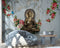 Sitting Gautam Buddha With Red Roses wallpaper for wall
