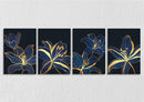Gold And Blue Floral Line Art, Set Of 4