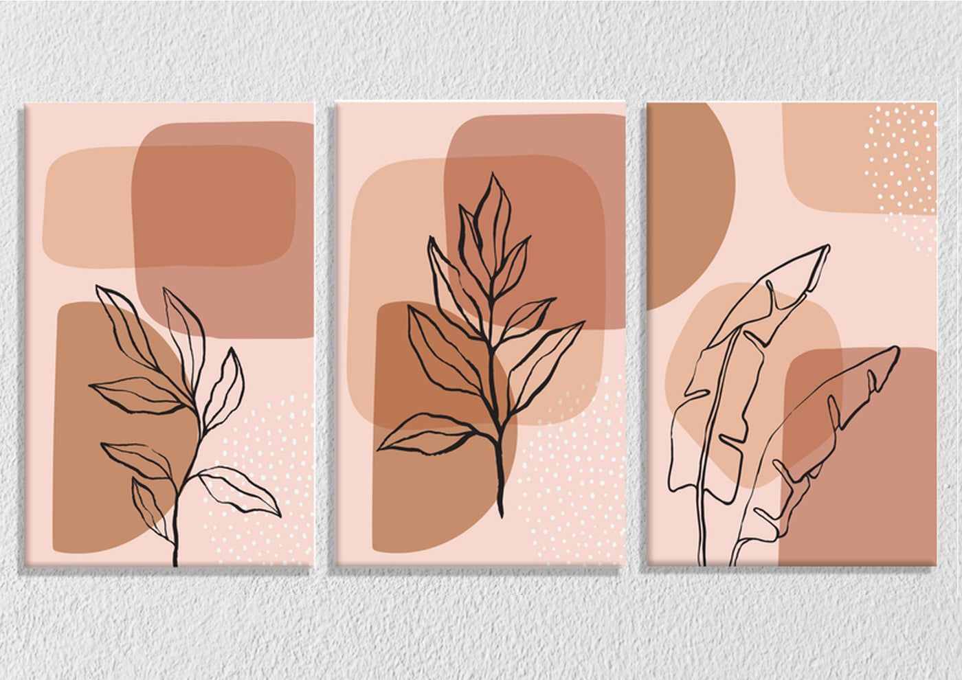Peach And Pink Foliage Line Art, Set Of 3