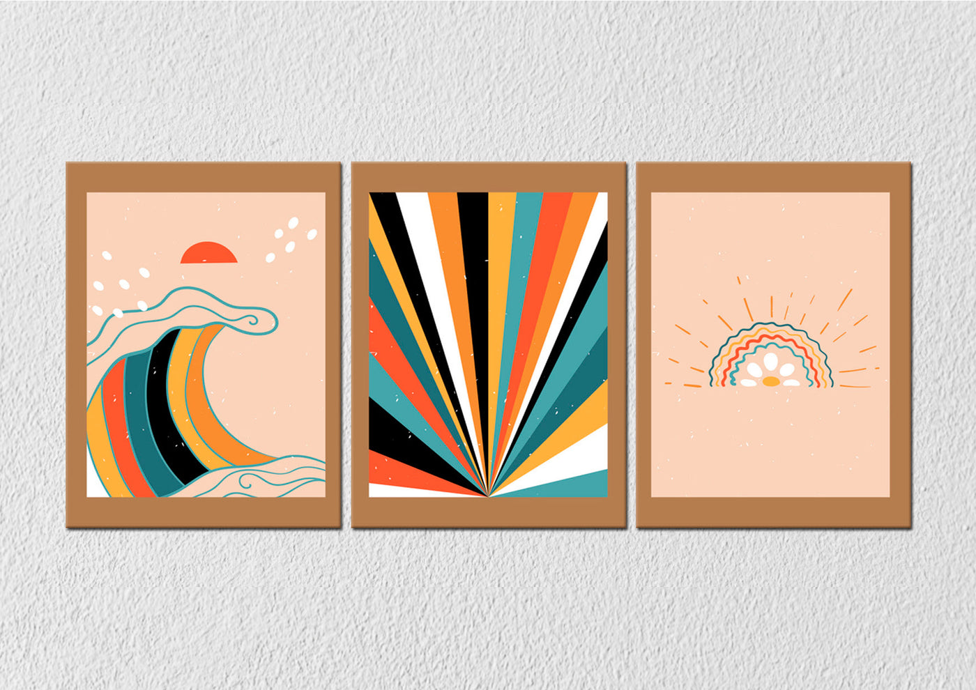 Waves Rainbow Art, Set Of 3