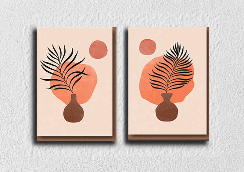 Peach And Brown Botanical Wall Art, Set Of 2