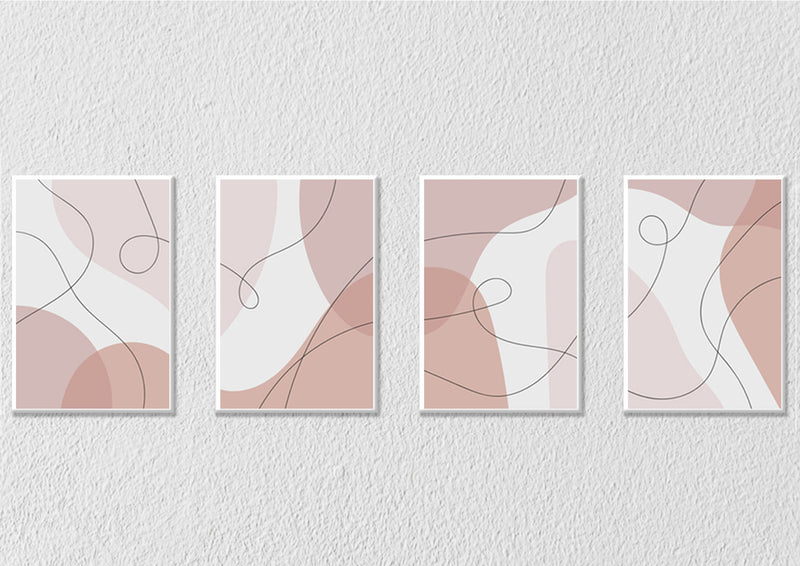 Abstract Lines On Pastel Background Art, Set Of 4