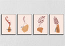 Abstract Colour Block Vase And Leaves Wall Art, Set Of 4