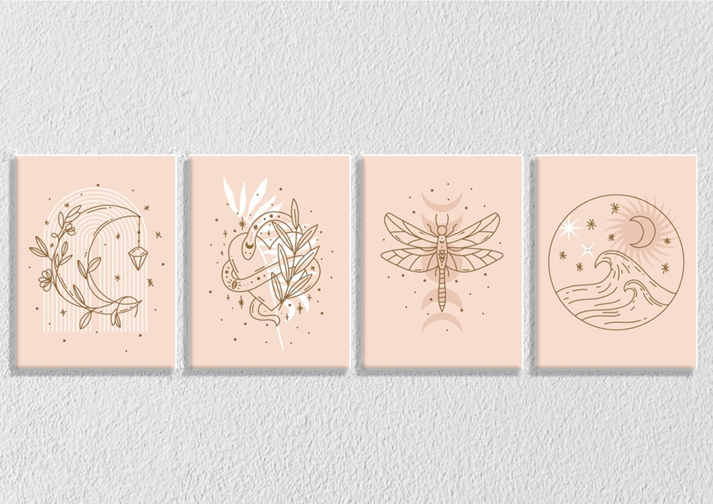 Boho Minimalist Line Drawing, Set Of 4