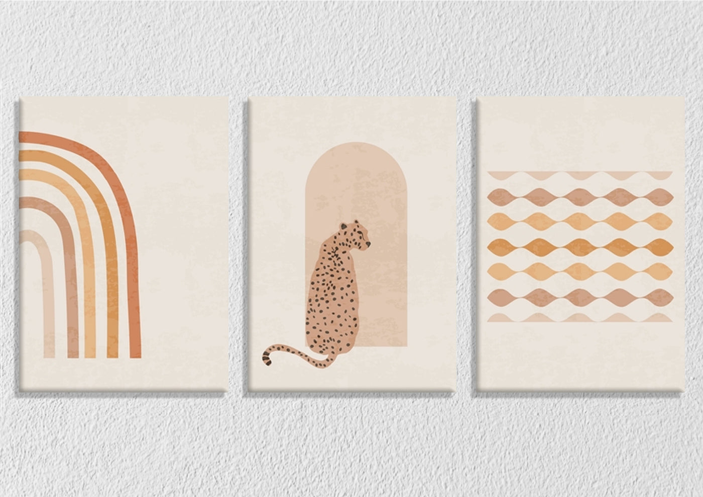 Abstract Peach And Beige Tiger Wall Art, Set Of 3