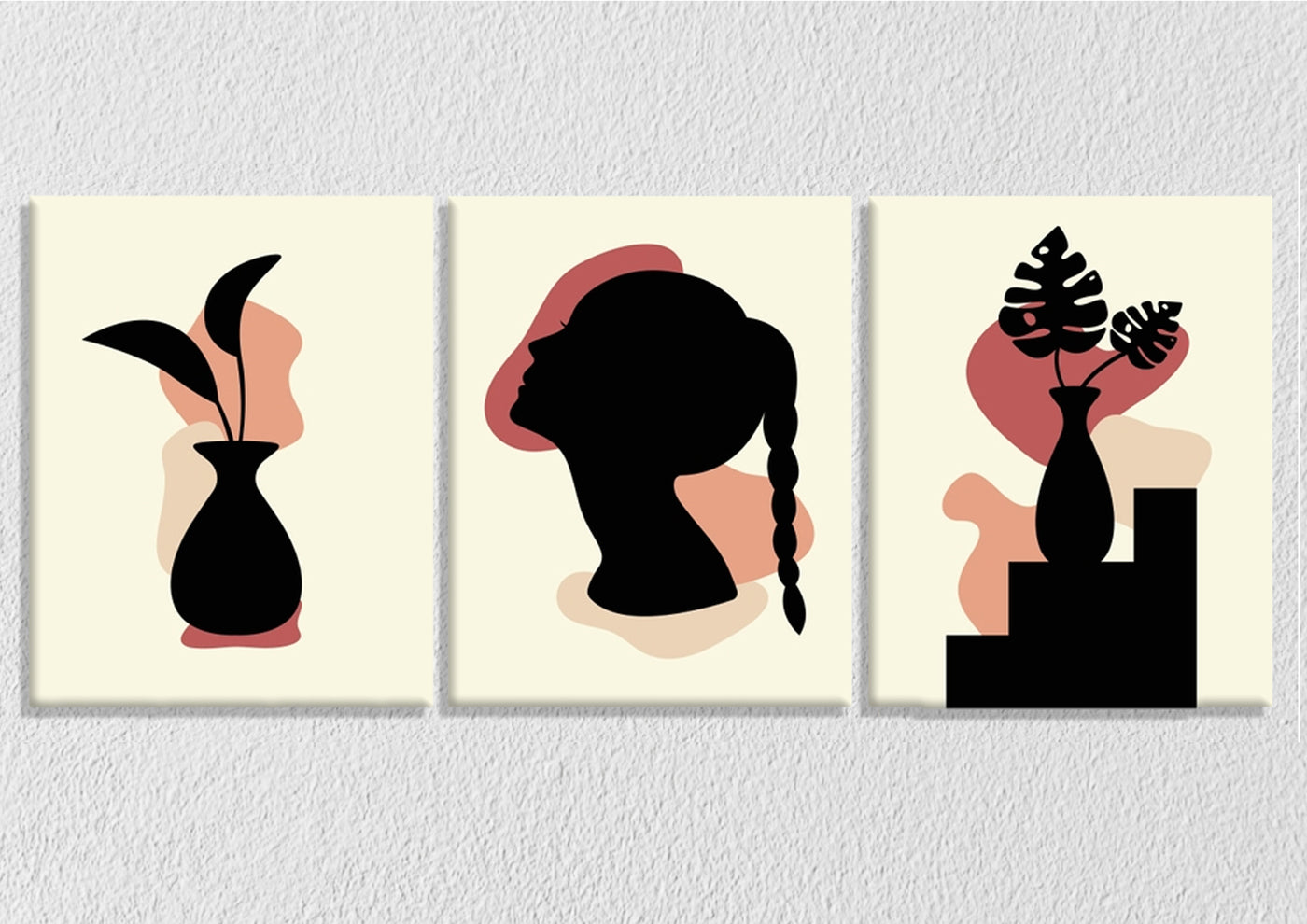 Abstract Boho Black Impression Wall Art, Set Of 3