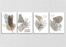 Foliage Line Drawings On Grey Tones, Set Of 4