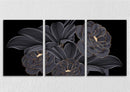Grey On Black Floral Art, Set Of 3
