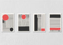 Orange And Black Lines Design Wall Art, Set Of 4