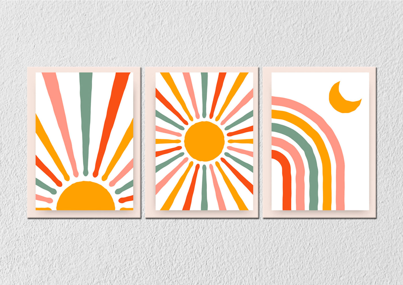 Pastel Sun Rays, Set Of 3