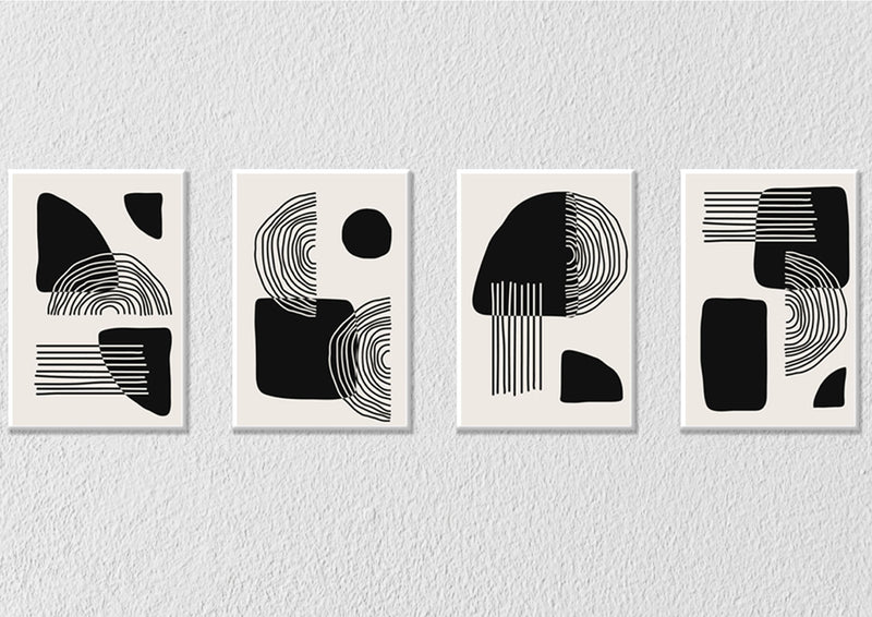 Black Concentric Design Wall Art, Set Of 4