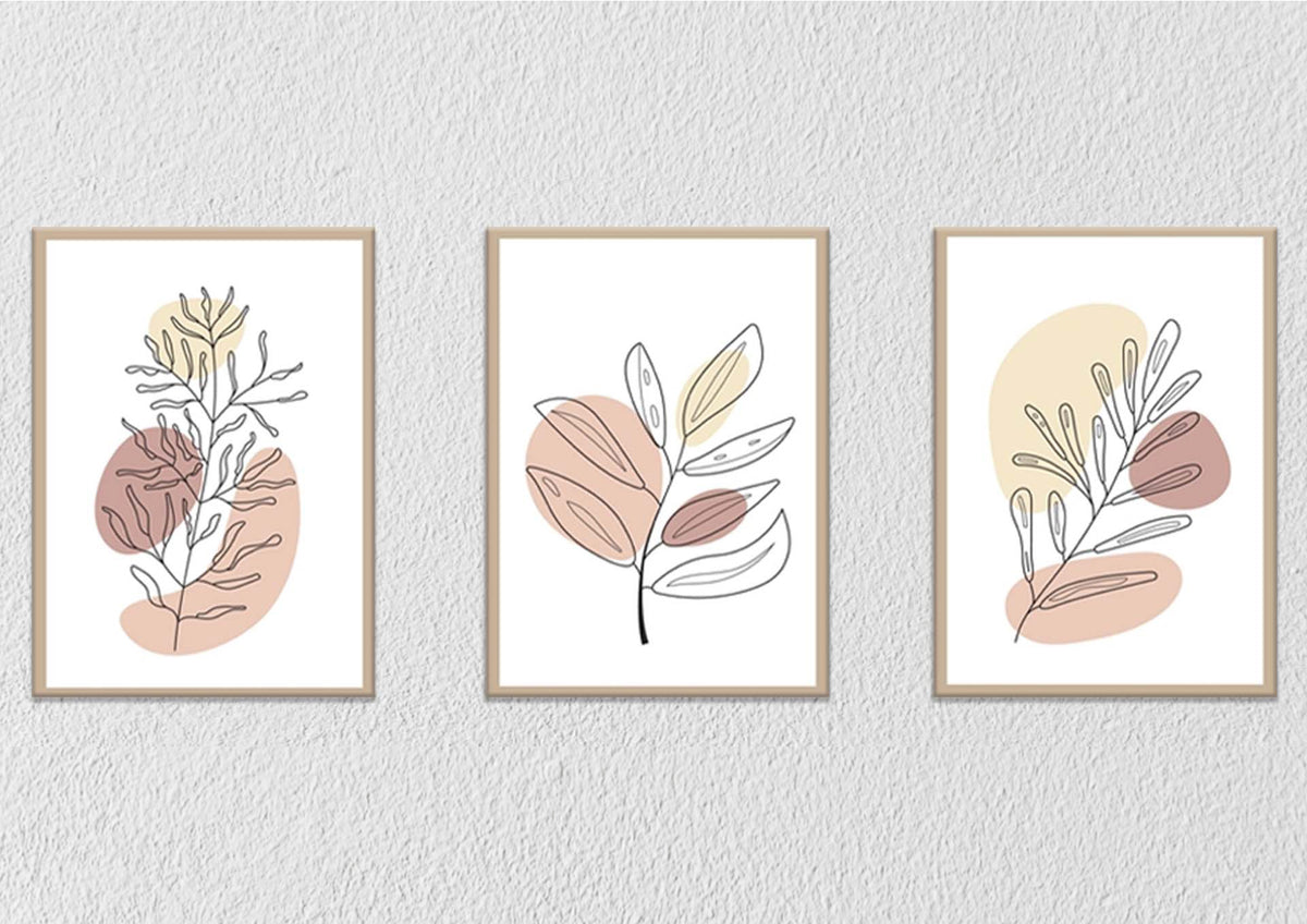 Pink Minimal Floral Canvas Art, Set Of 3