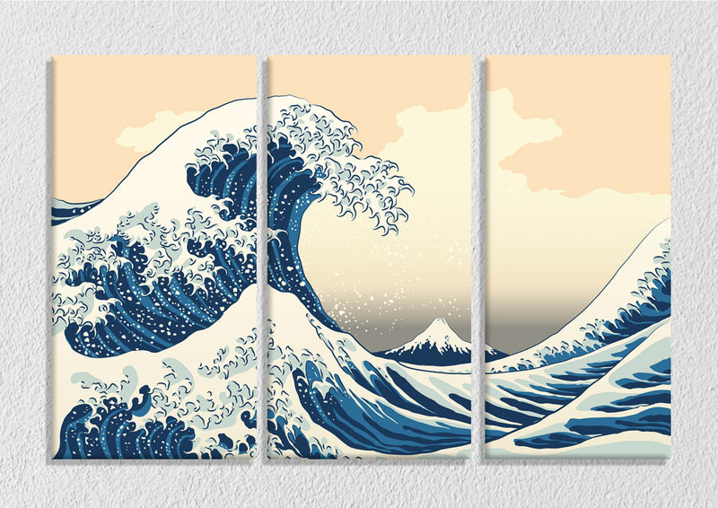 Blue And White Waves, Set Of 3