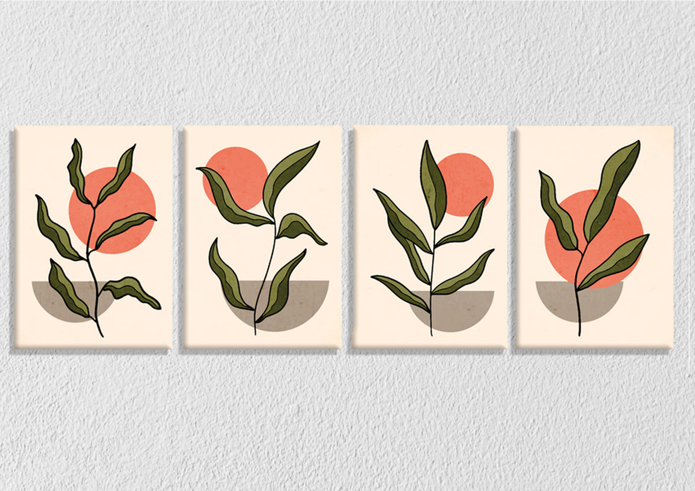 Abstract Set Of Leaves Art, Set Of 4